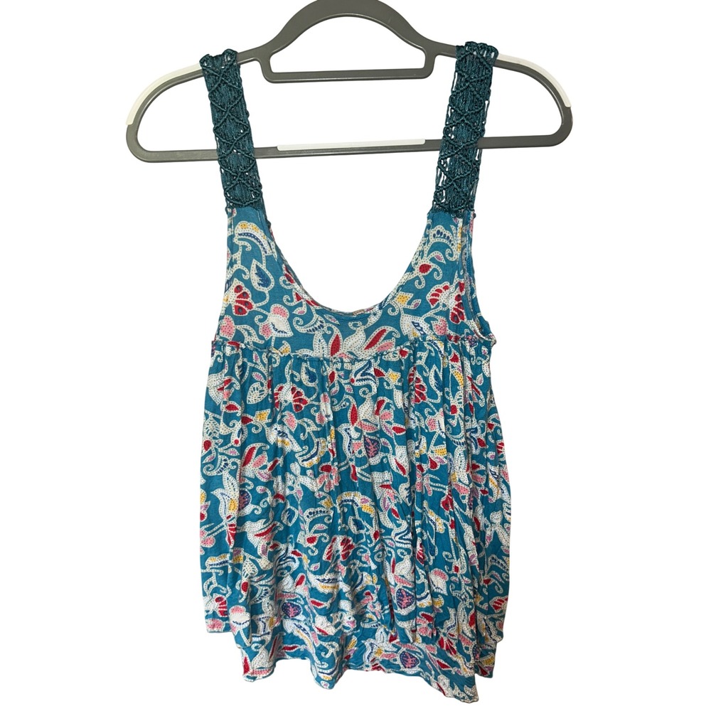 Free People Macrame Layered Backless Tank Top Womens Size M Boho Paisley Layered